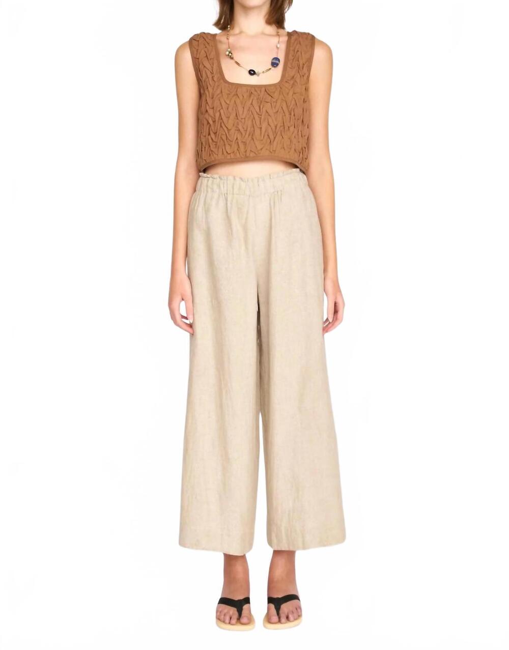 NEW MIRTH high-rise wide leg pants in natural linen